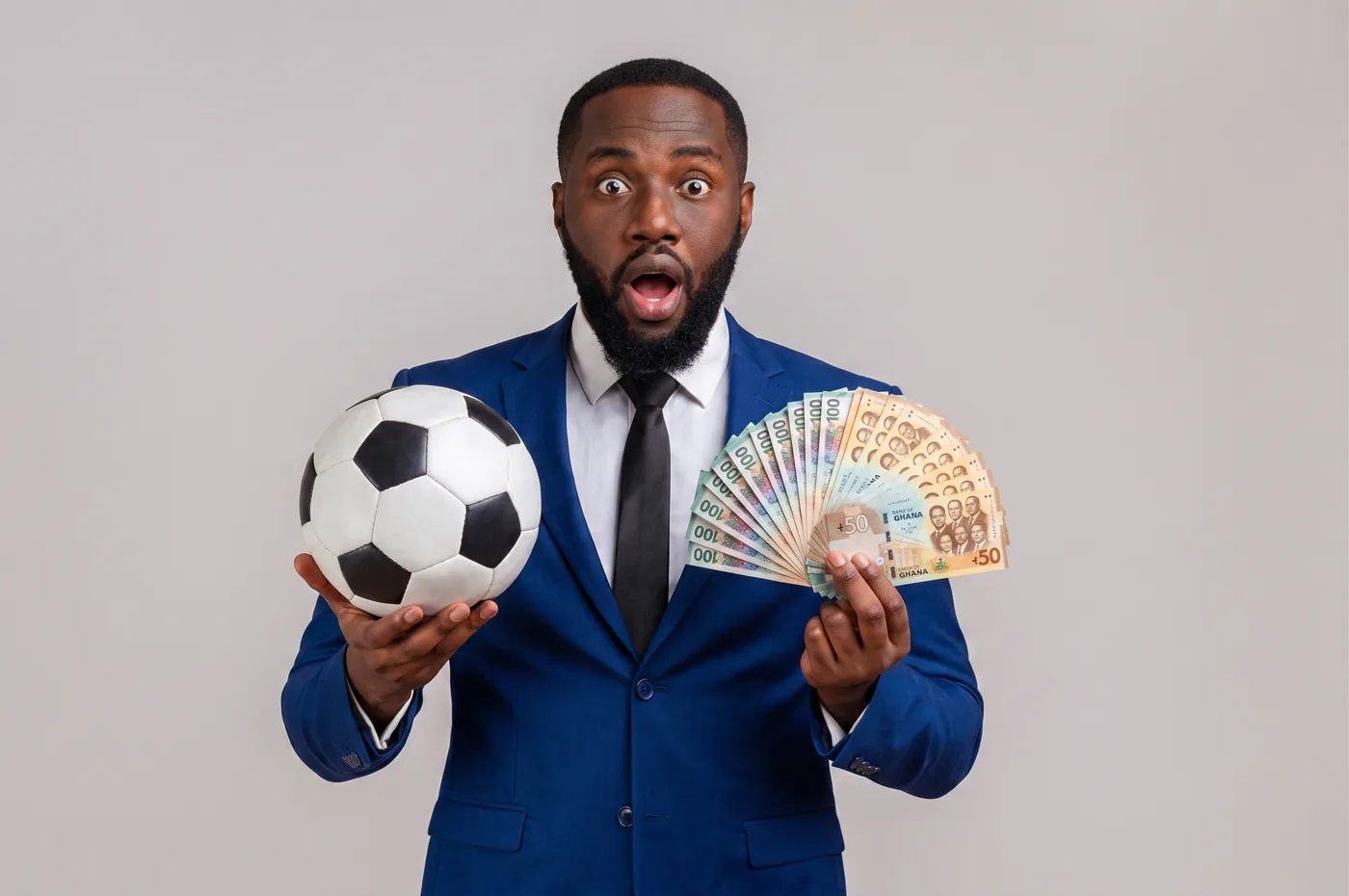 Illustrative photo-style figure with a football, imagining the better price before staking